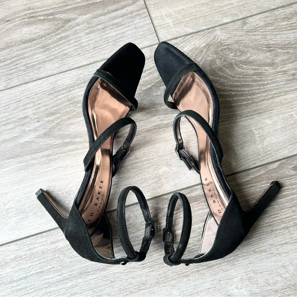 Ted Baker TRIA Triple Strap Suede  Leather Heels in Black - Picture 5 of 13